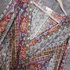 Karen-T Design Jumpsuit Womens 2X Floral Aztec Faux Wrap Textured Wide Leg Boho